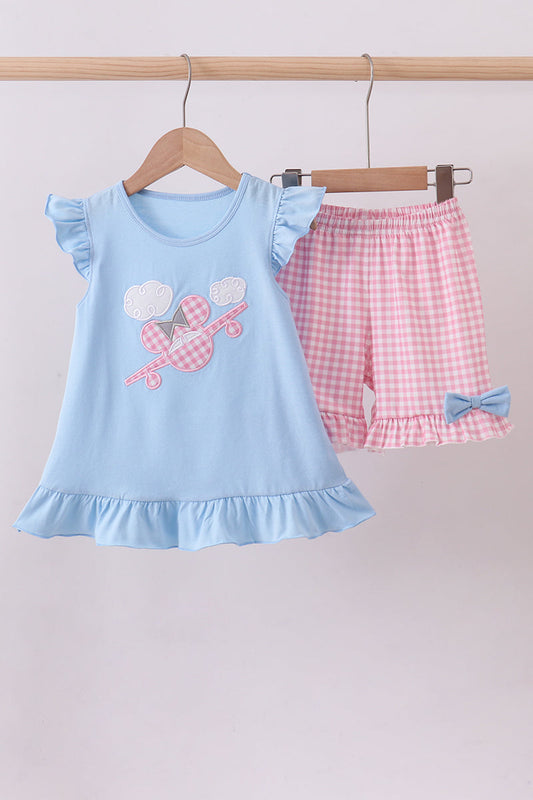 Minnie Plane Applique Ruffle Shorts Set