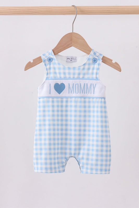 Blue I Love Mommy Embroidery Gingham Jonjon