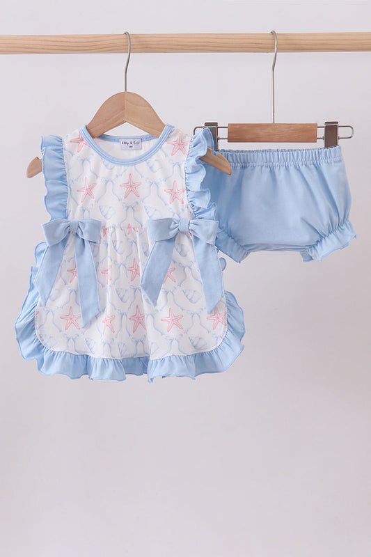 Blue Starfish Shell Ruffle Bloomer Set