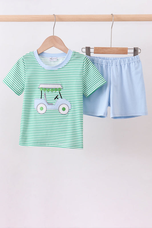 Green Stripe Clover Golf Cart Applique Shorts Set