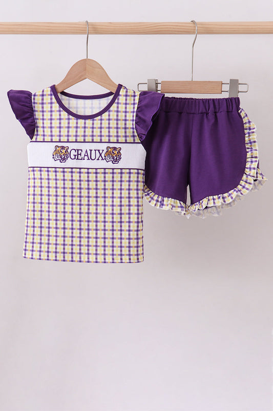 Geaux Smocked Ruffle Shorts Set