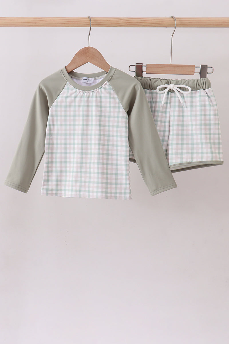 Sage Plaid Swim Set