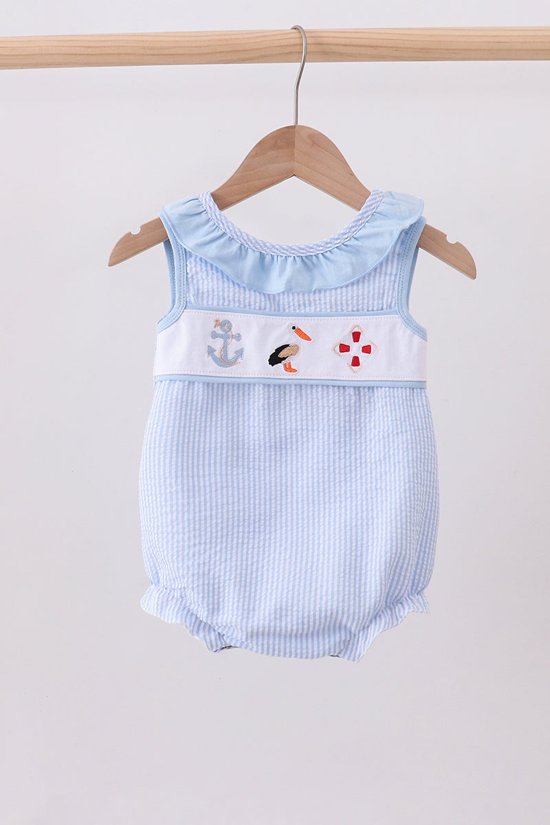 Nautical Seersucker Ruffle Bubble
