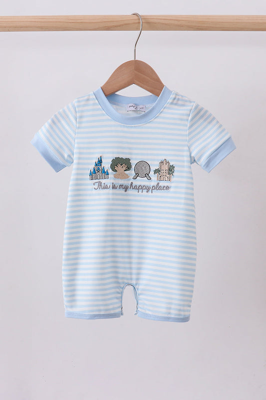 Happy Place Embroidery Stripe Romper