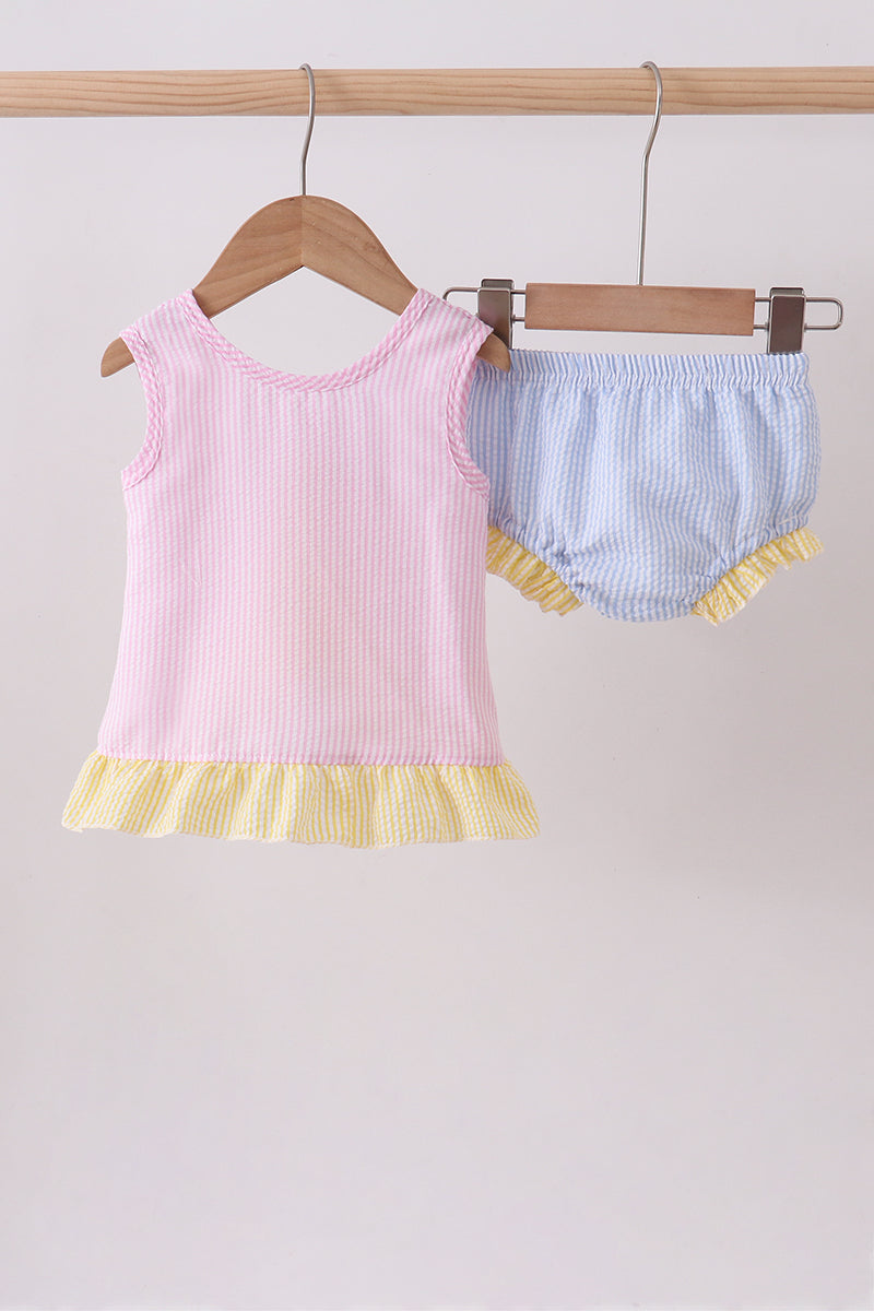Seersucker Color Block Bloomer Set