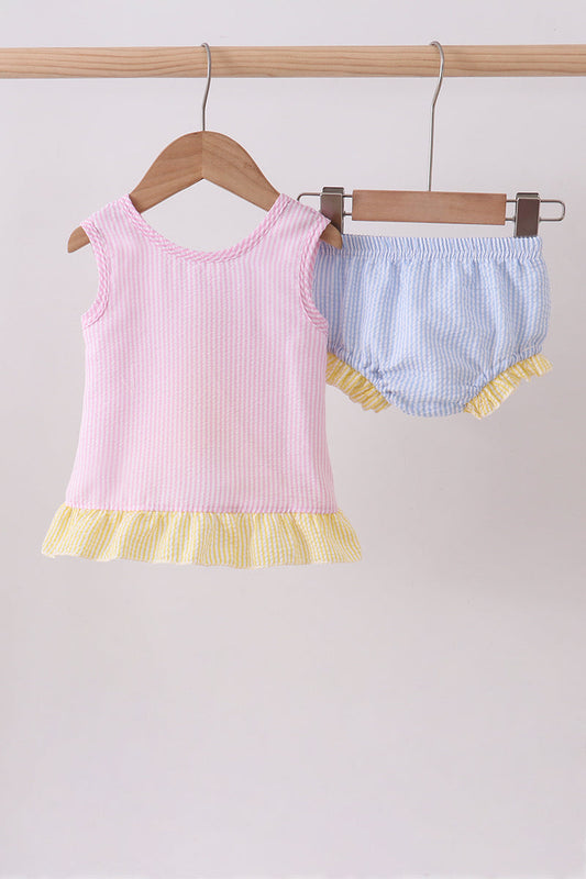 Seersucker Color Block Bloomer Set