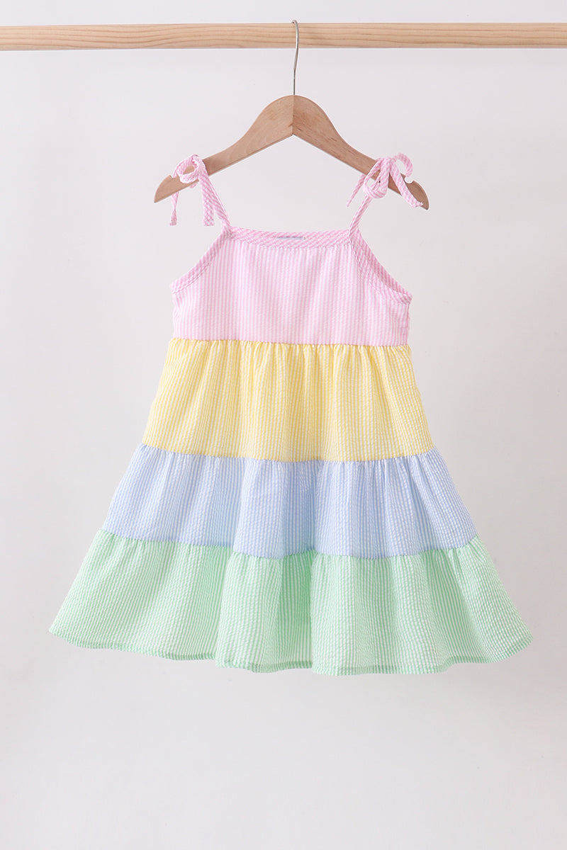Seersucker Color Block Dress