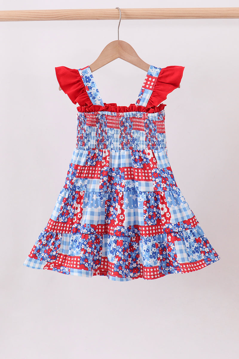 USA Patchwork Smocked Tiered Dress