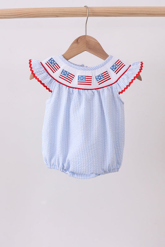 Flag Smocked Seersucker Bubble