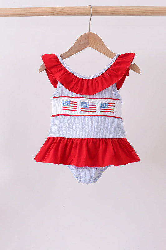 Flag Smocked Seersucker Swimsuit