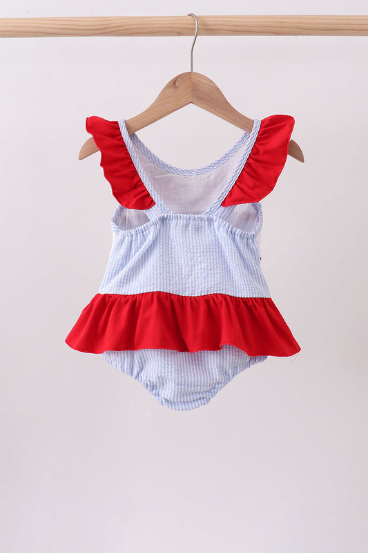 Flag Smocked Seersucker Swimsuit