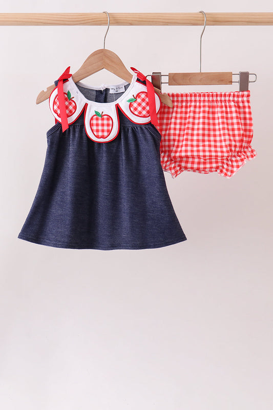 Apple Appliqué Denim Bloomer Set