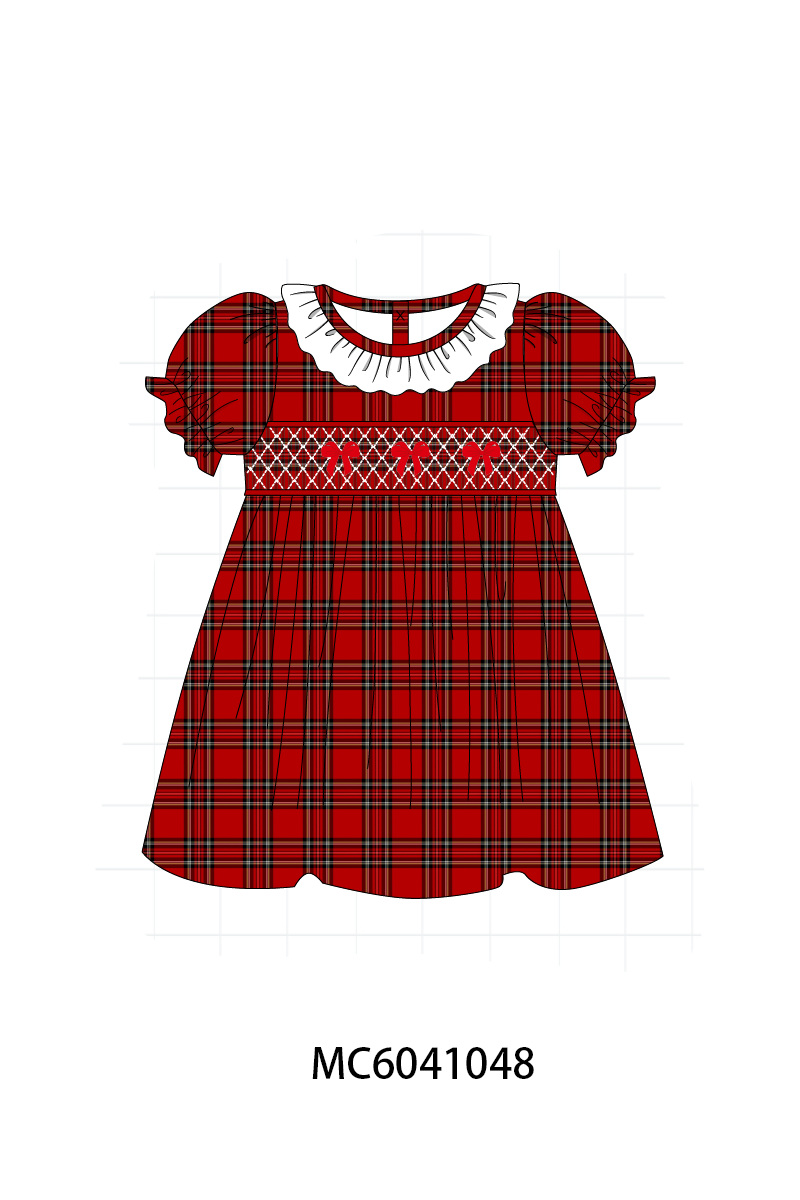 Red Plaid Bow Smocked Dress