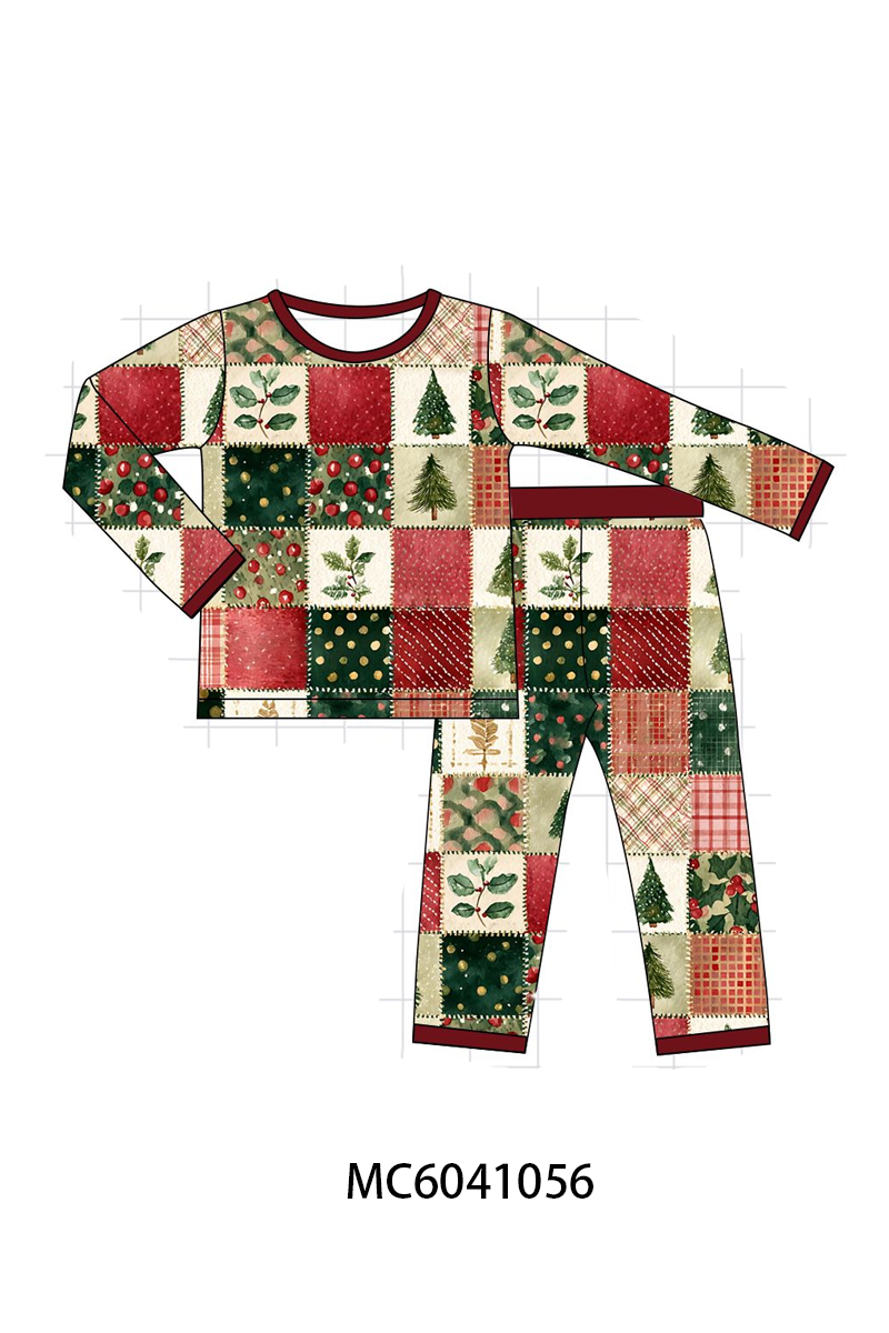 Maroon Checkered Christmas Bamboo Pants Set