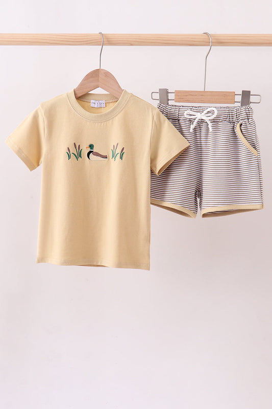 Sage Duck Embroidery Shorts Set