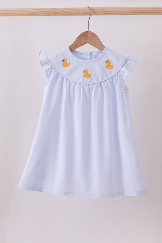 Blue Duck Embroidery Stripe Ruffle Dress