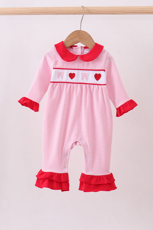 Red Heart Embroidery Ruffle Romper