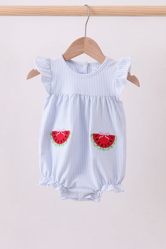 Blue Watermelon Stripe Ruffle Bubble