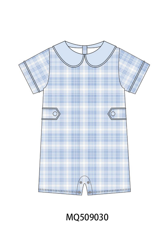Blue Plaid Peter Pan Collar Romper