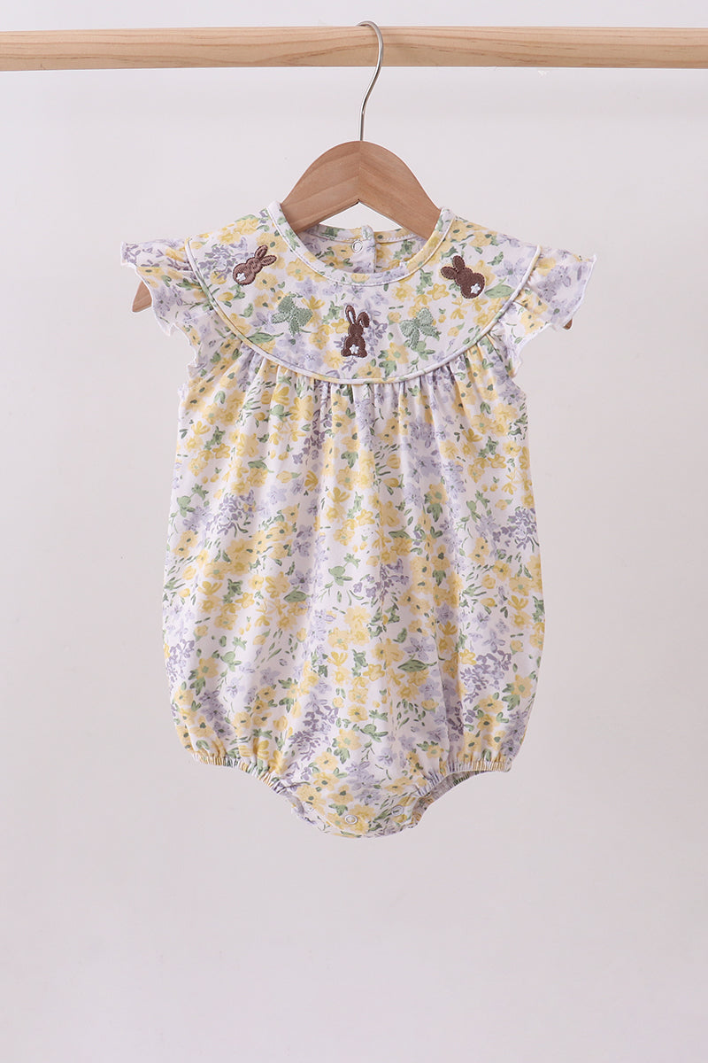 Floral Bunny Bow Embroidery Ruffle Bubble