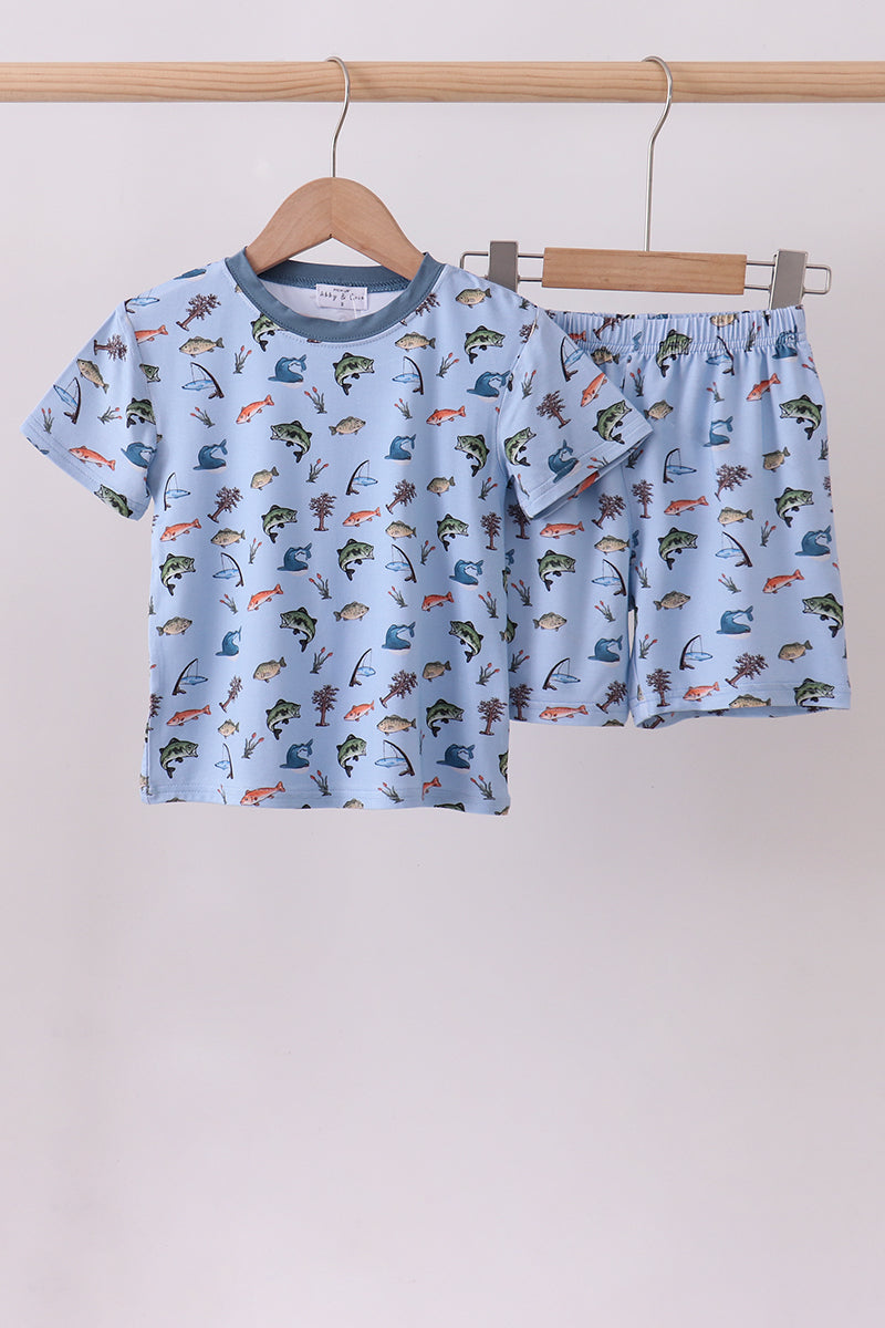 Blue Fish Bamboo Shorts Pajamas