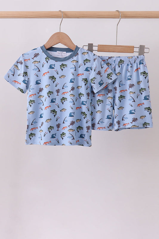 Blue Fish Bamboo Shorts Pajamas