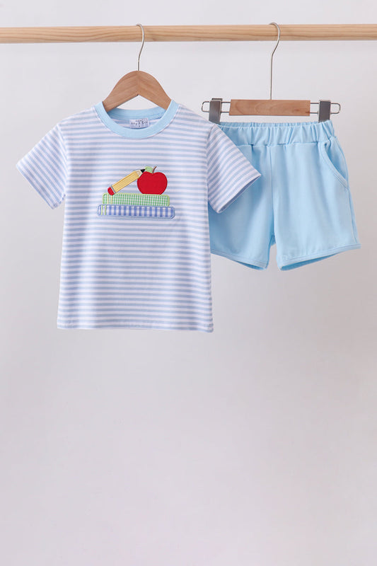 Apple & Pencil Appliqué Shorts Set