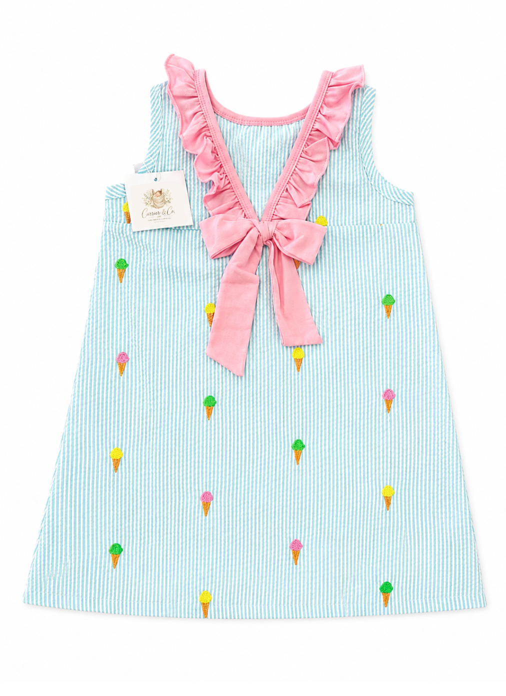 Ice Cream Embroidered Seersucker Dress