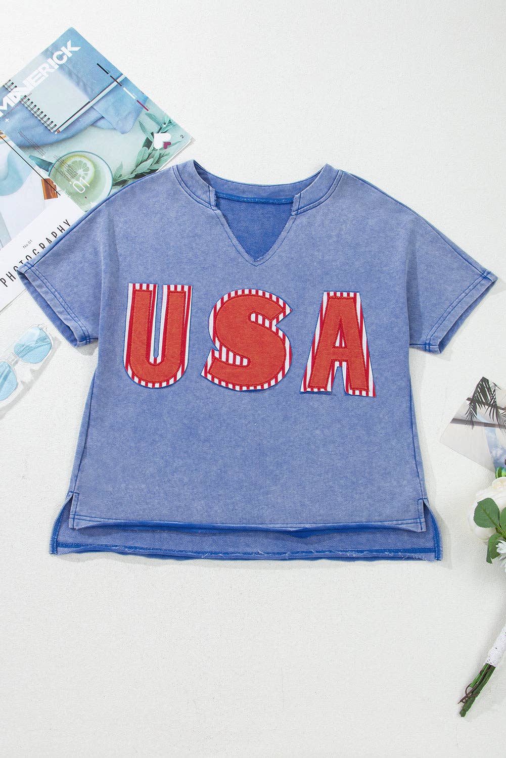 USA Patch Mineral Wash Vintage Graphic T Shirt