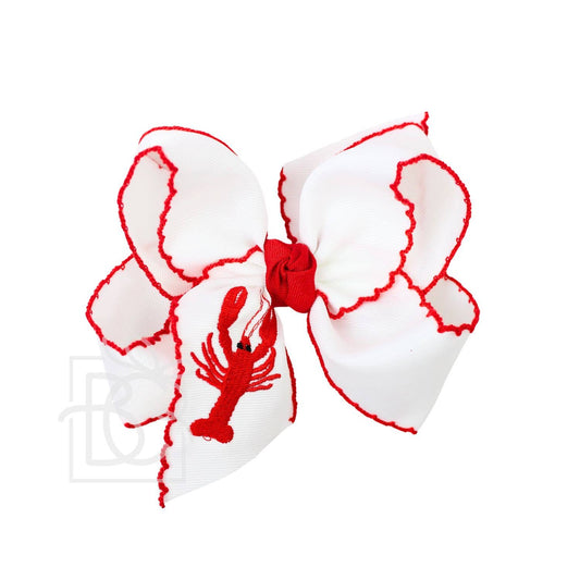 4.5" Embroidered Crawfish Crochet Edge Bow