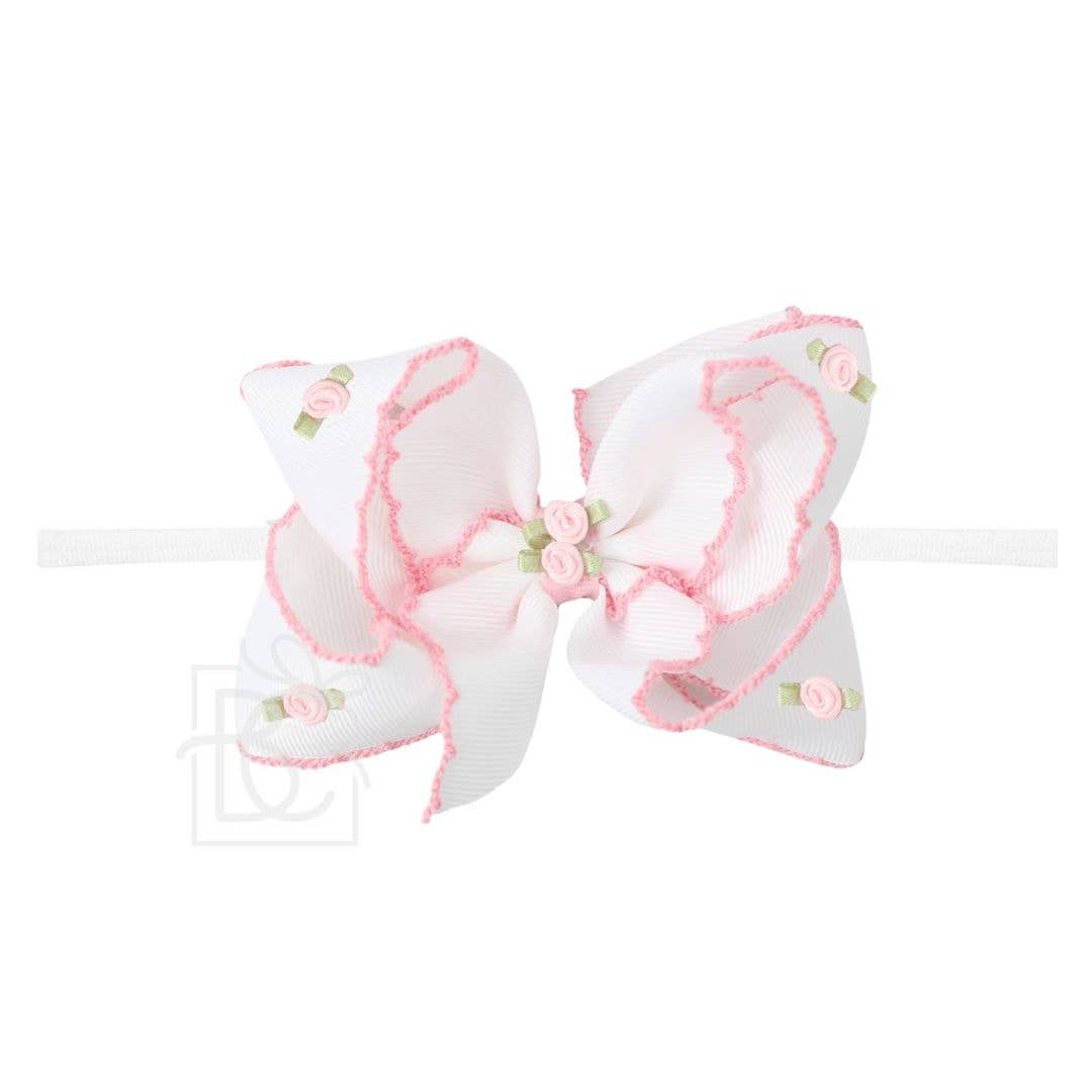 3.5" Flower Embellished Crochet Edge Headband Bow