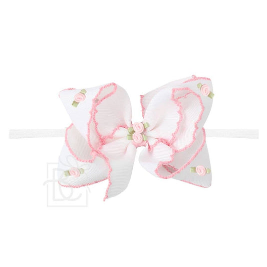 3.5" Flower Embellished Crochet Edge Headband Bow