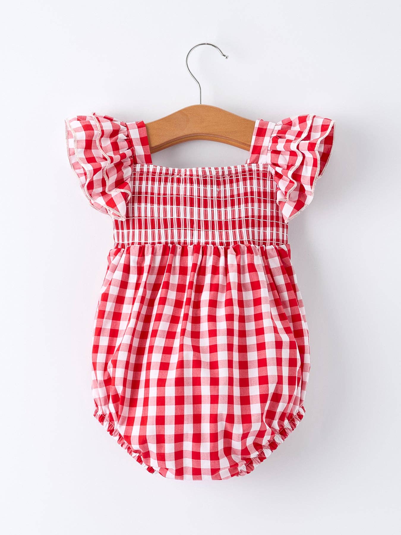 Red Gingham Smocked Ruffle Bubble