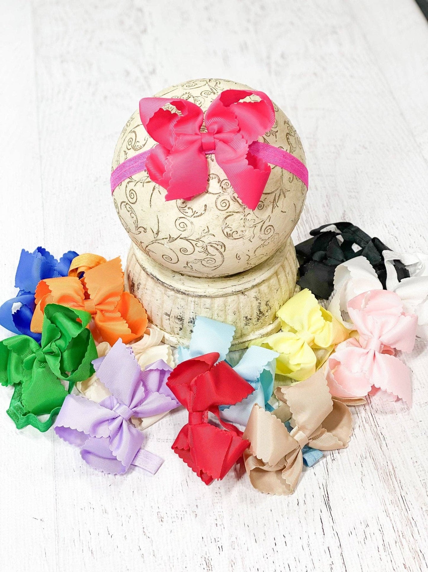 Classic Scalloped Bow - Headband - 4.5" (3 colors)