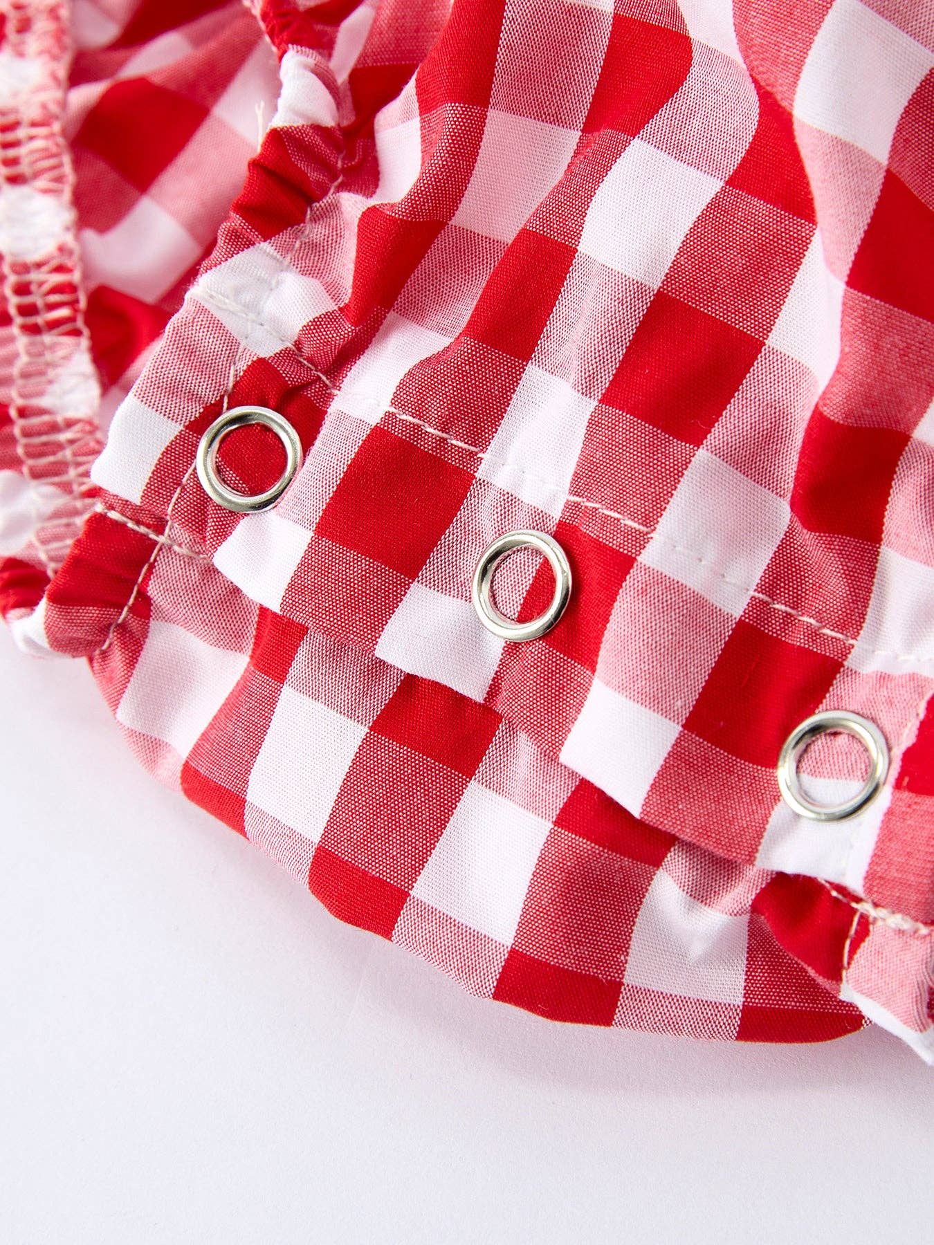 Red Gingham Smocked Ruffle Bubble