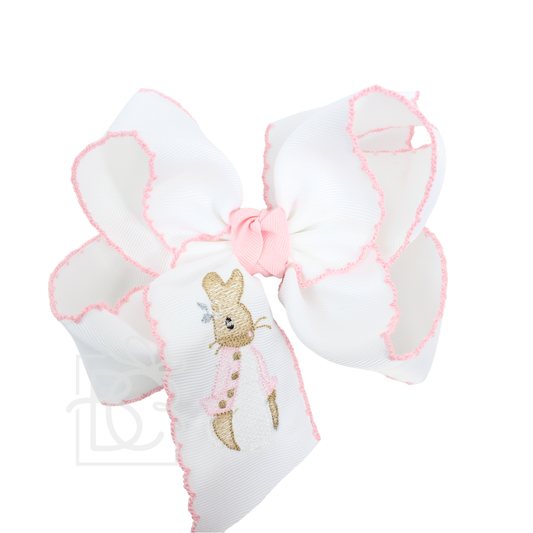 5.5" Embroidered Petunia Rabbit Crochet Edge Bow