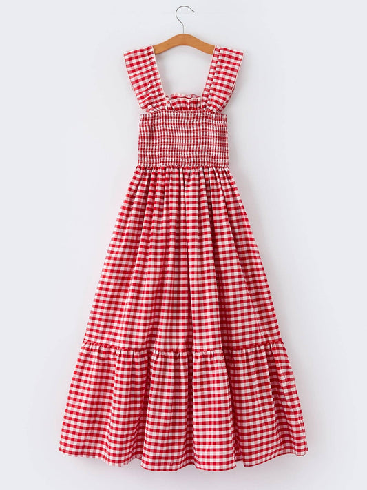 Red Gingham Sleeveless Adult Dress