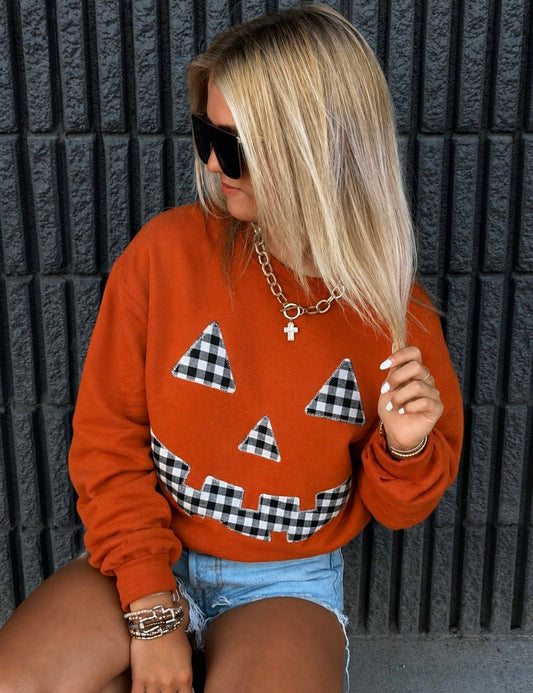 Burnt Orange Gingham Pumpkin Sweatshirt