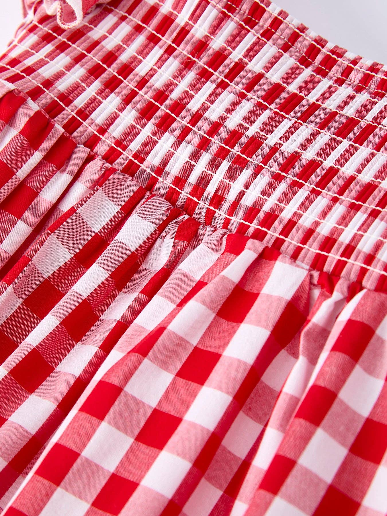 Red Gingham Smocked Ruffle Bubble