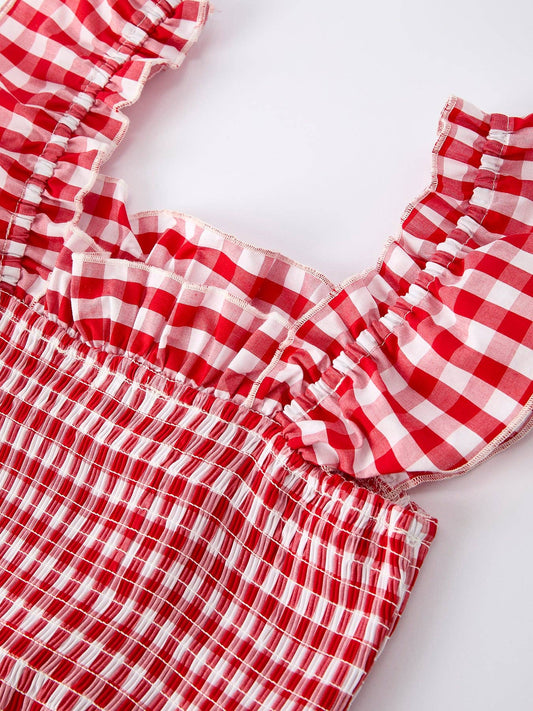 Red Gingham Sleeveless Adult Dress