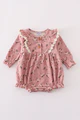 Pink Corduroy Floral Lace Ruffle Bubble