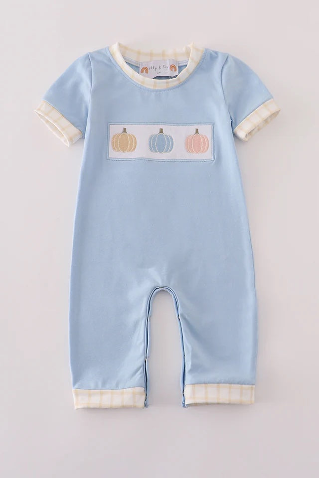 Blue Embroidered Pumpkin Romper