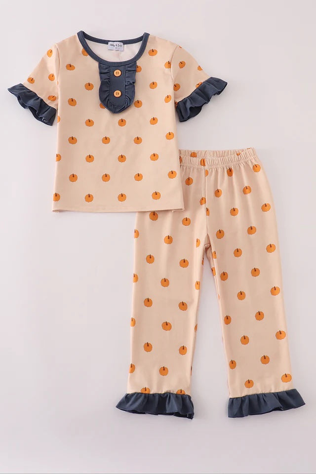 Ruffle Pumpkin Pajama Pants Set