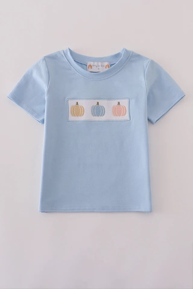 Blue Embroidered Pumpkin Top