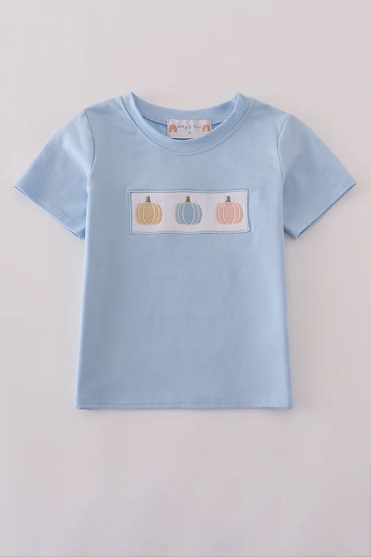Blue Embroidered Pumpkin Top