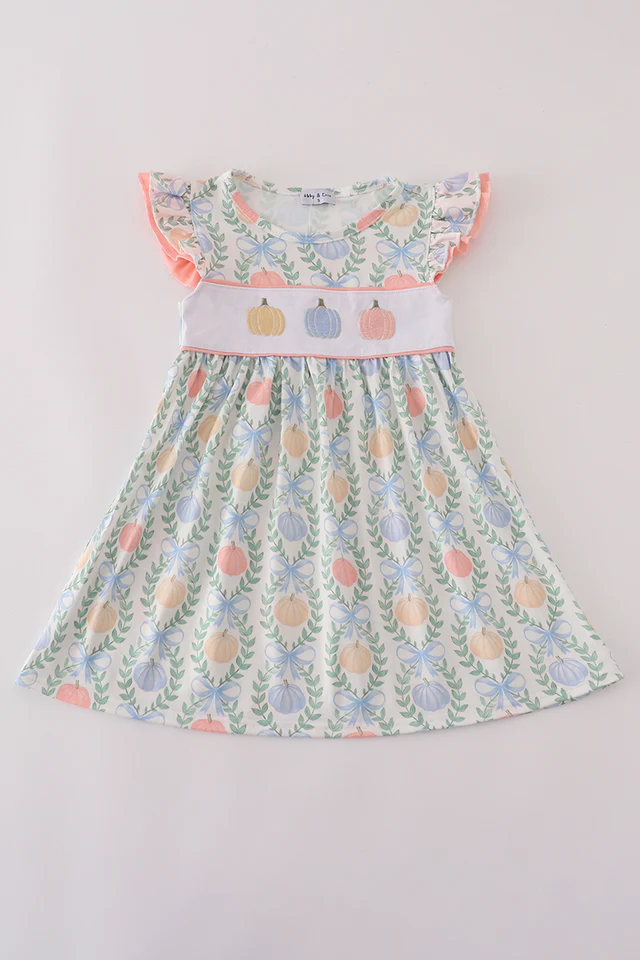 Bows & Pumpkins Embroidered Dress
